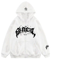 Street Hip Hop Star Girl Printed Black Zipper Hoodie Women Y2k Harajuku Coat Sweater Women