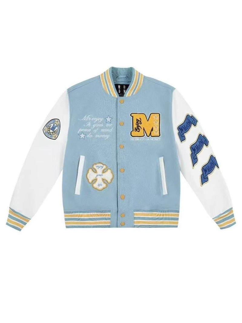 European And American Baseball Suit American Sweatshirt Woolen Leather Embroidered Casual Jacket Men's And Women's Biker Suit Fashionable And Handsome Jacket