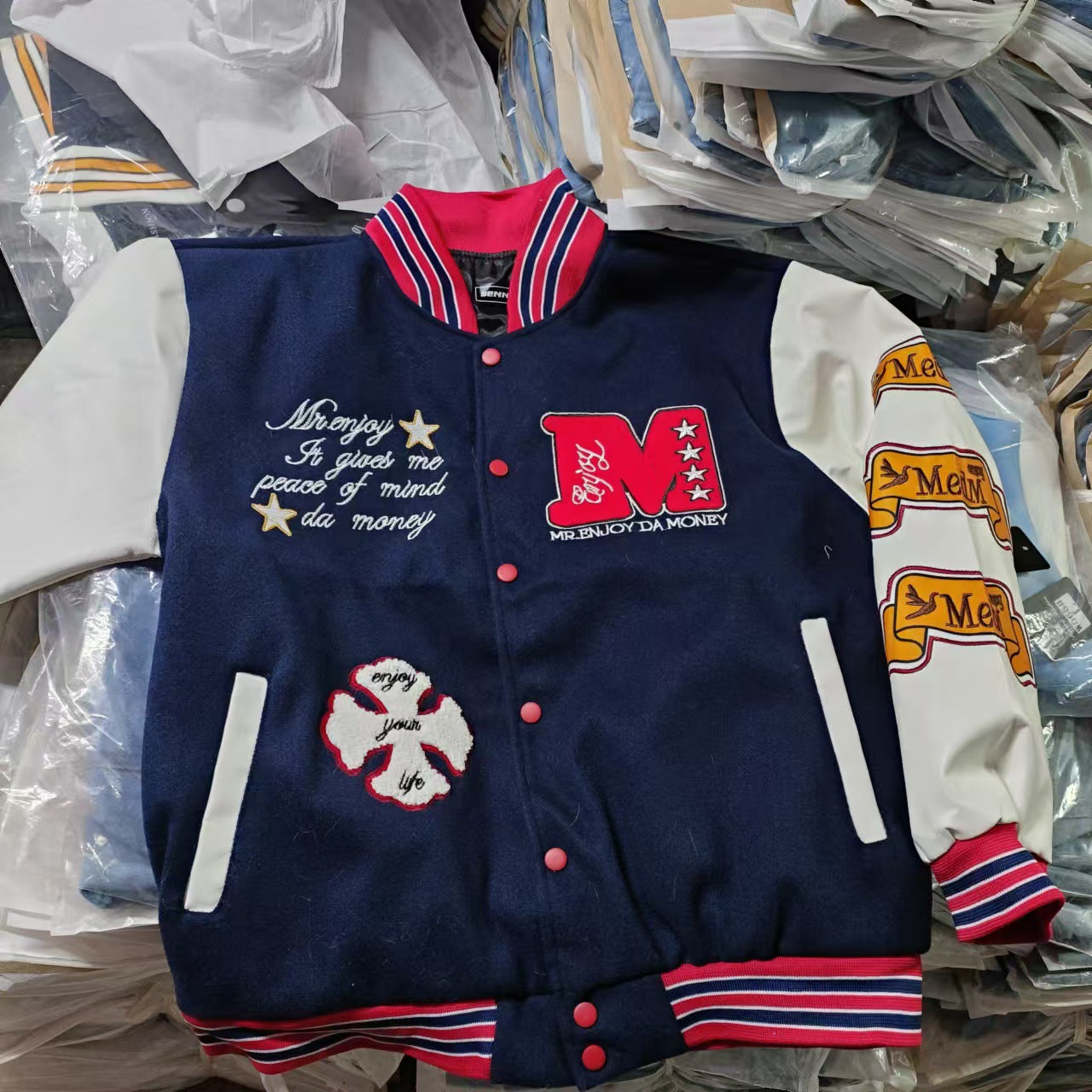 European And American Baseball Suit American Sweatshirt Woolen Leather Embroidered Casual Jacket Men's And Women's Biker Suit Fashionable And Handsome Jacket