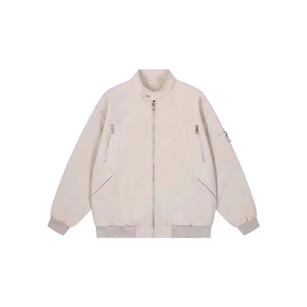 American Style High Street Collar Tooling Bomber Jacket Men's Trendy Brand Zipper Design Sense Jacket Baseball Suit Jacket Men's