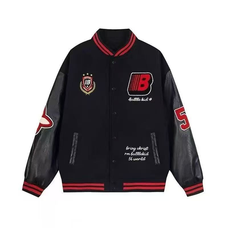 American Style Rework Badge Stitching Contrast Color Baseball Suit Jacket For Men And Women Autumn And Winter Trendy Brand Heavy Couple Loose Jacket