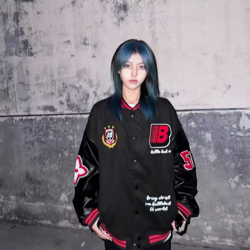 American Style Rework Badge Stitching Contrast Color Baseball Suit Jacket For Men And Women Autumn And Winter Trendy Brand Heavy Couple Loose Jacket