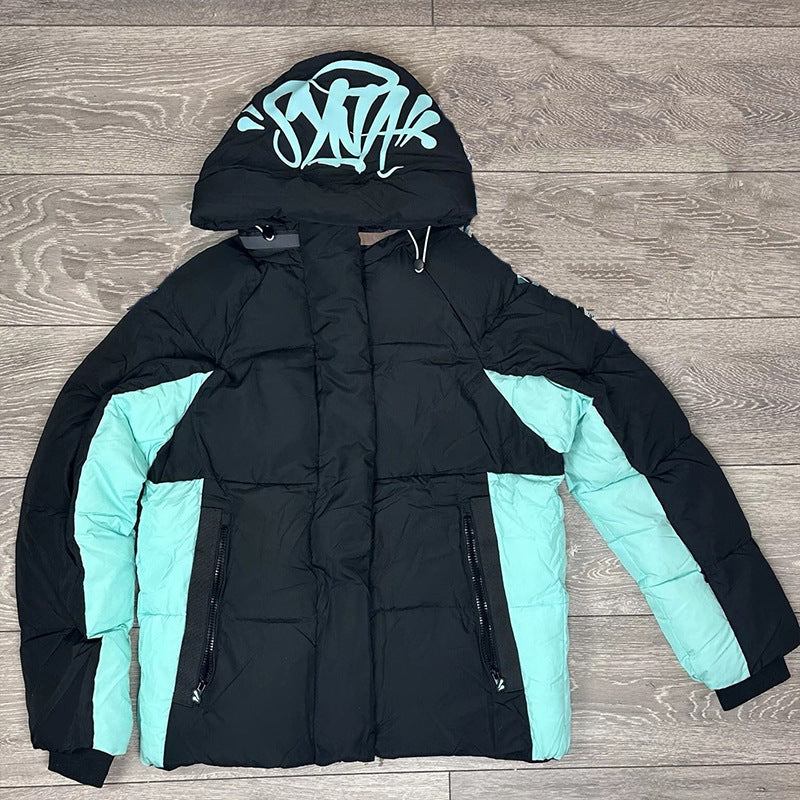 New European And American Style Fashionable Winter Letter Printing Street Hip-Hop Style Men's And Women's Hooded Cotton-padded Coat