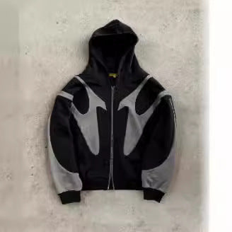 Street Hip Hop Cross Stitching L Printed Black Zipper Hoodie Women Y2k Harajuku Coat Sweater Women
