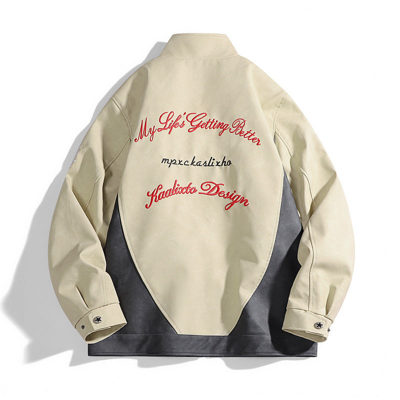 Men's Jacket Suede Leather Jacket Men's New Men's Puleather Jacket Bike Jacket Leather Jacket Cross-border Color-matching