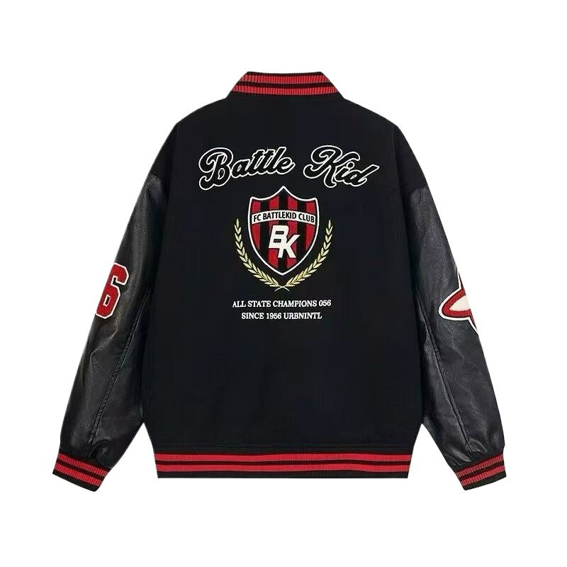 American Style Rework Badge Stitching Contrast Color Baseball Suit Jacket For Men And Women Autumn And Winter Trendy Brand Heavy Couple Loose Jacket