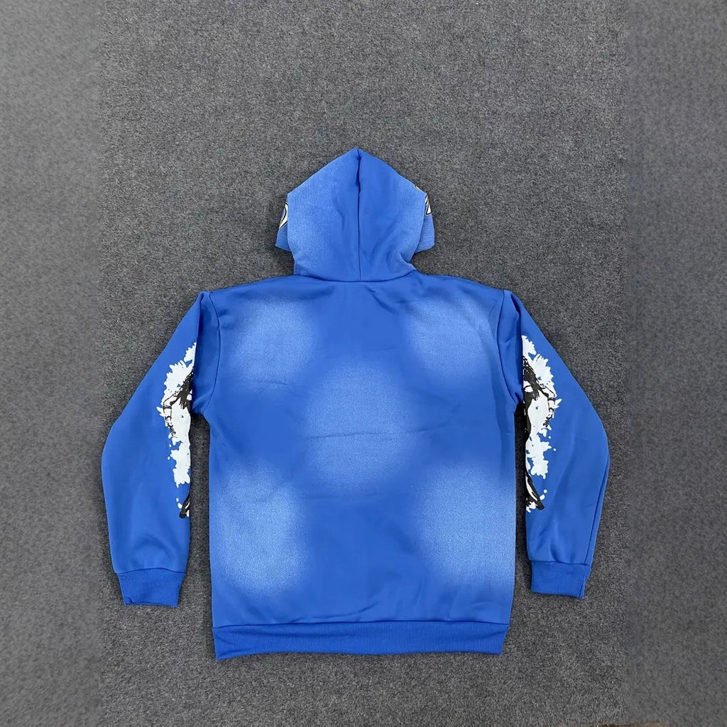 Street Style Hooded Zip Sweater Letter Print Trendy Cardigan Top Unisex