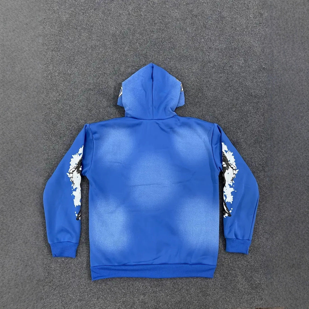 Street Style Hooded Zip Sweater Letter Print Trendy Cardigan Top Unisex