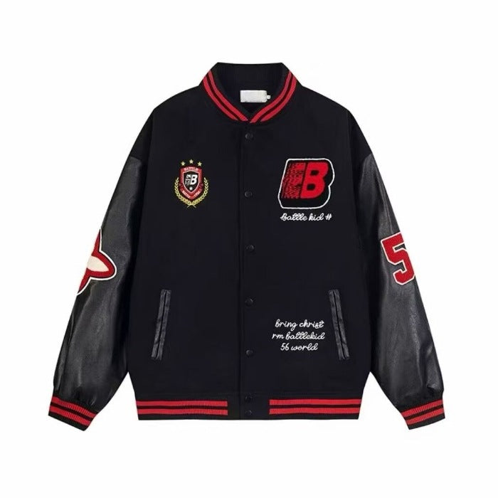 American Style Rework Badge Stitching Contrast Color Baseball Suit Jacket For Men And Women Autumn And Winter Trendy Brand Heavy Couple Loose Jacket