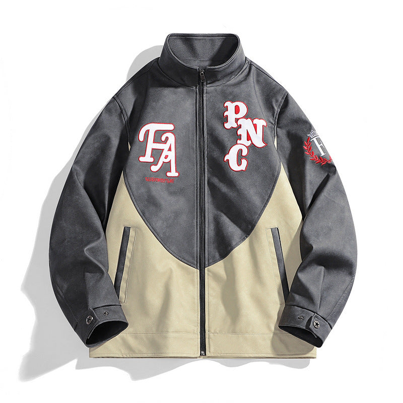 Men's Jacket Suede Leather Jacket Men's New Men's Puleather Jacket Bike Jacket Leather Jacket Cross-border Color-matching