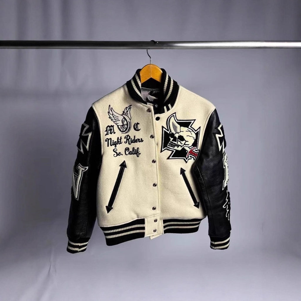 American Cross-Border Skull Rider Baseball Suit Cleanf Style Slim-Fit Collar Leather Short Coat Jacket Coat
