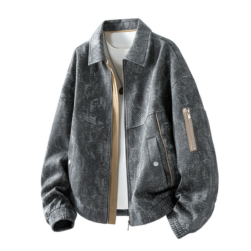Jacket Loose Casual Jacket Men's Lar Jacquard Denim Light Luxury Business Plus Fat Jacket Casual Jacket