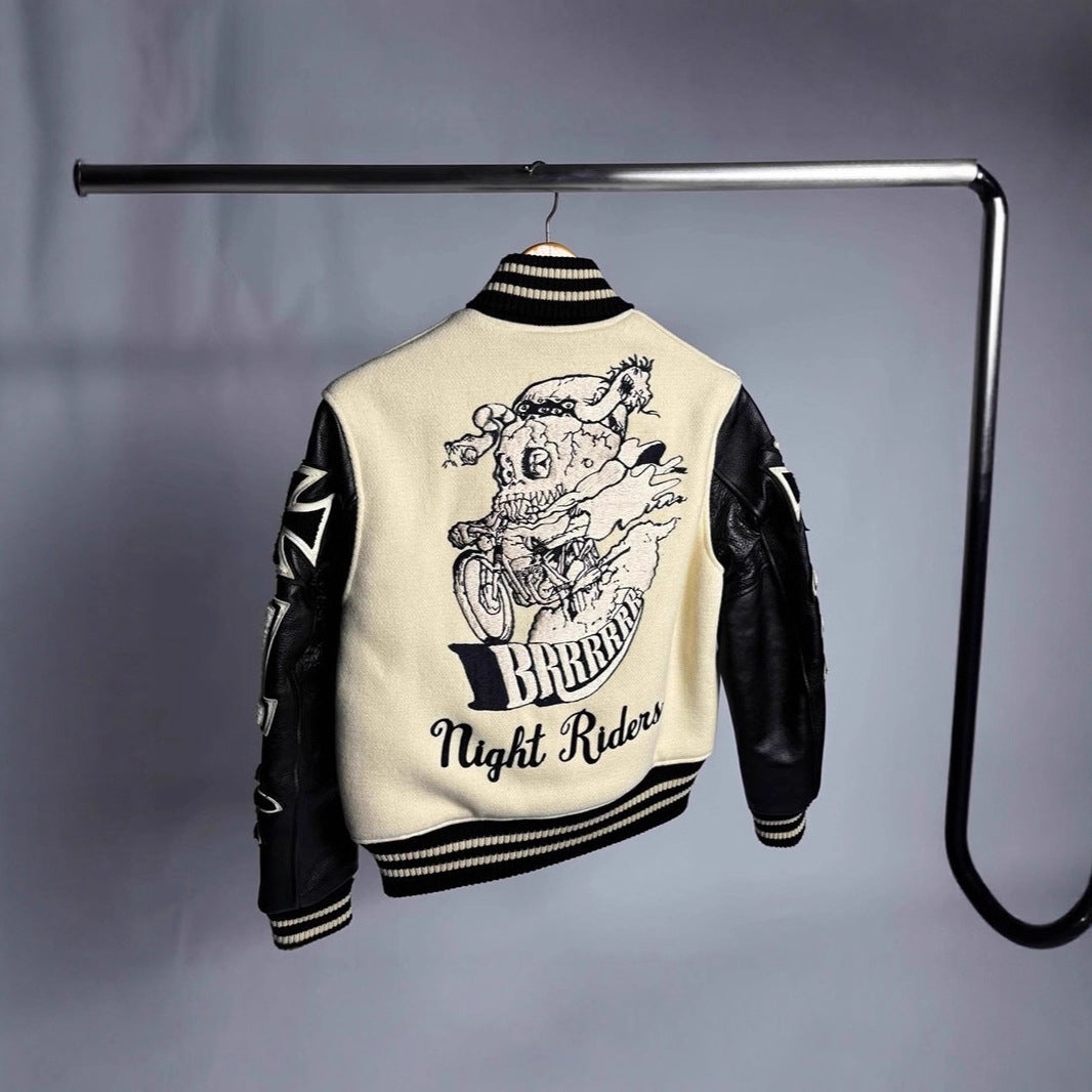 American Cross-Border Skull Rider Baseball Suit Cleanf Style Slim-Fit Collar Leather Short Coat Jacket Coat