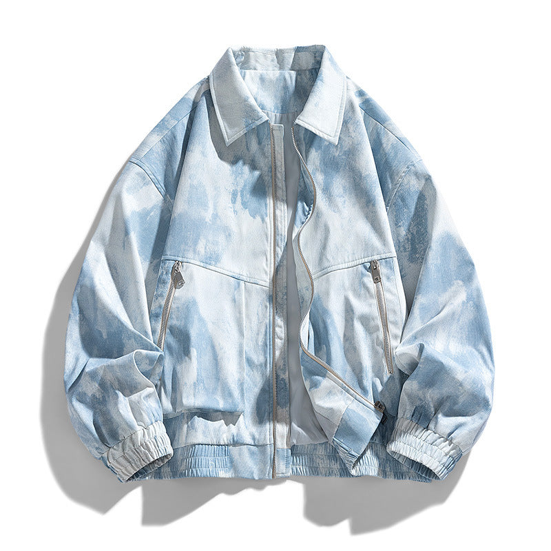 New Jacket Men's Lapel Ink All-match Tie-dye Distinctive Printed Public Version Two-cut Loose Trendy Jacket