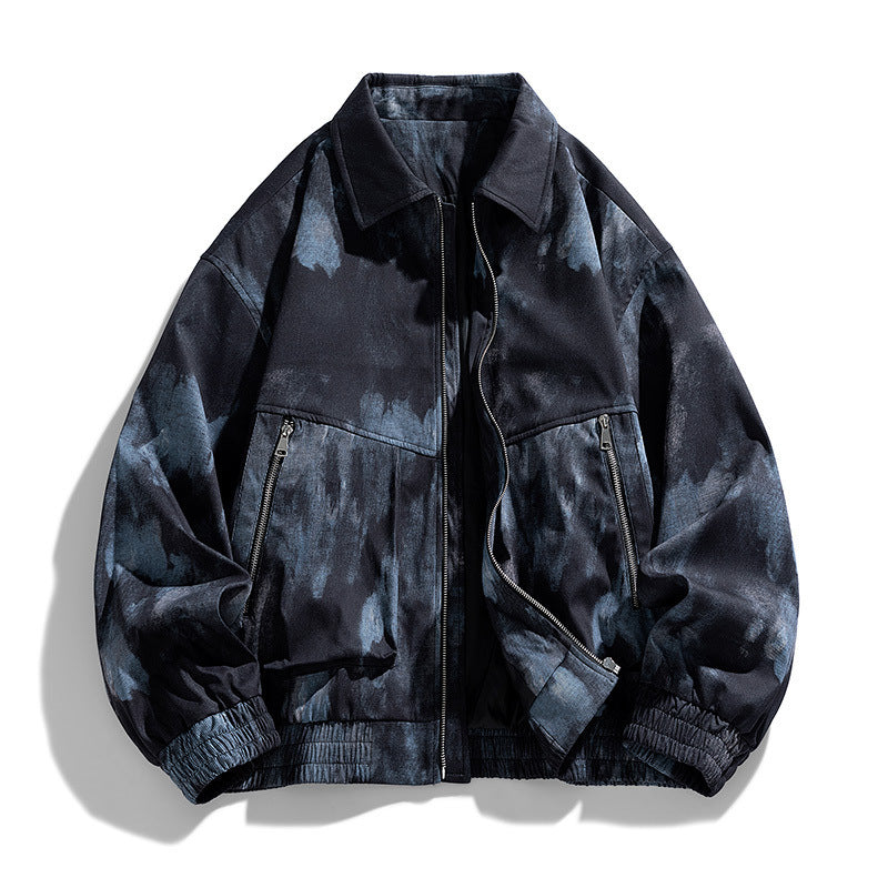 New Jacket Men's Lapel Ink All-match Tie-dye Distinctive Printed Public Version Two-cut Loose Trendy Jacket