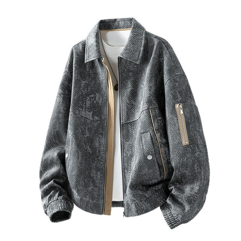 Jacket Loose Casual Jacket Men's Lar Jacquard Denim Light Luxury Business Plus Fat Jacket Casual Jacket