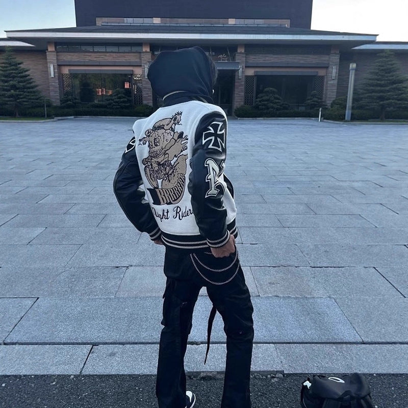 American Cross-Border Skull Rider Baseball Suit Cleanf Style Slim-Fit Collar Leather Short Coat Jacket Coat