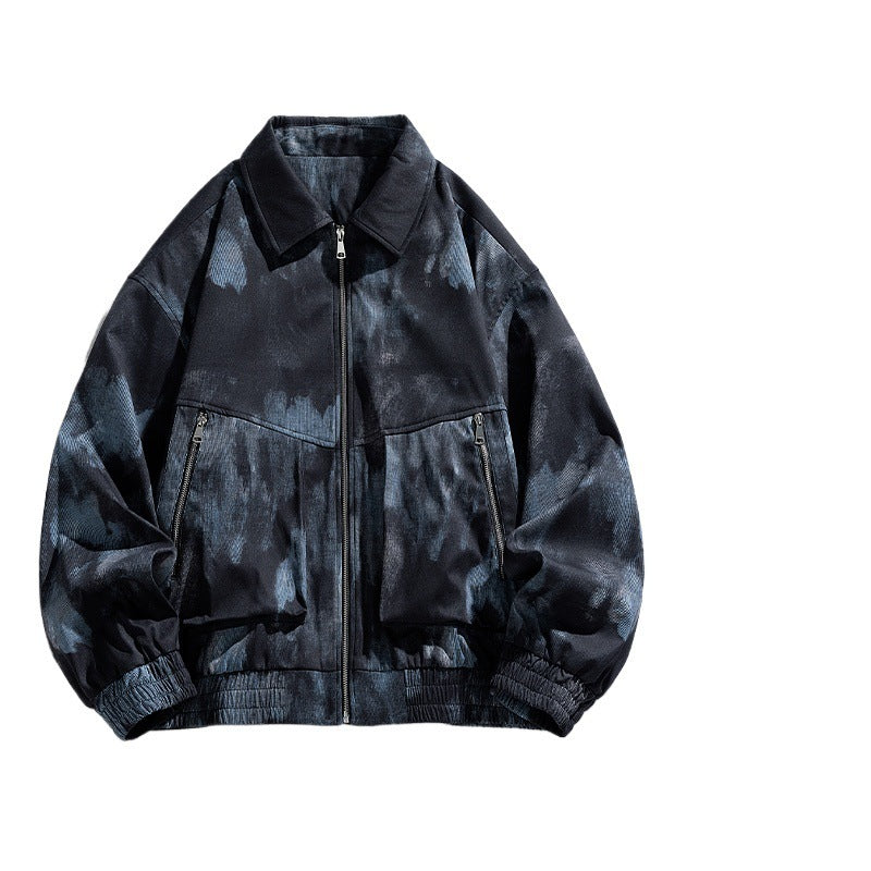 New Jacket Men's Lapel Ink All-match Tie-dye Distinctive Printed Public Version Two-cut Loose Trendy Jacket