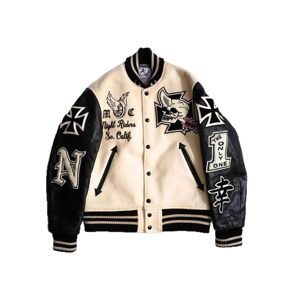 American Cross-Border Skull Rider Baseball Suit Cleanf Style Slim-Fit Collar Leather Short Coat Jacket Coat