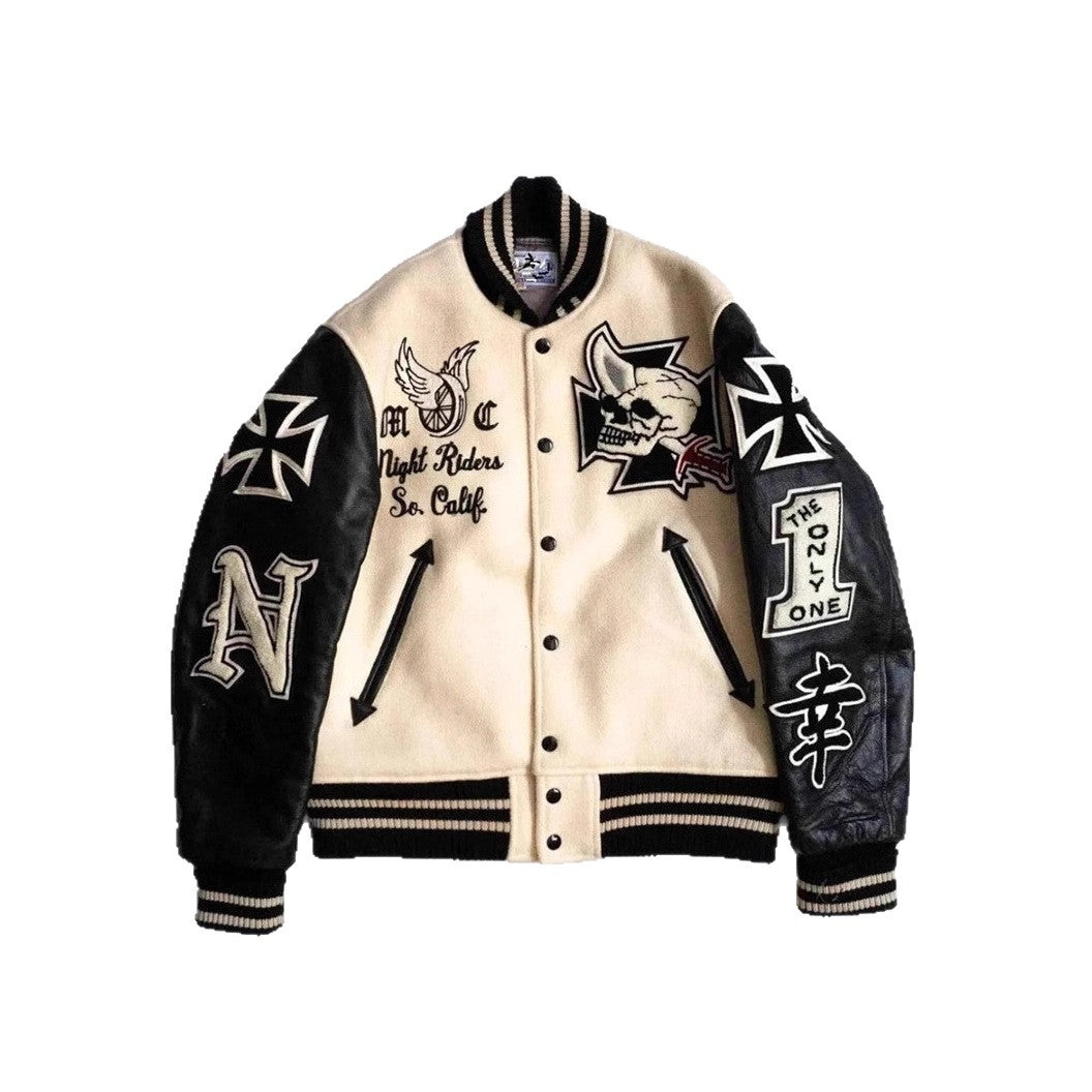 American Cross-Border Skull Rider Baseball Suit Cleanf Style Slim-Fit Collar Leather Short Coat Jacket Coat