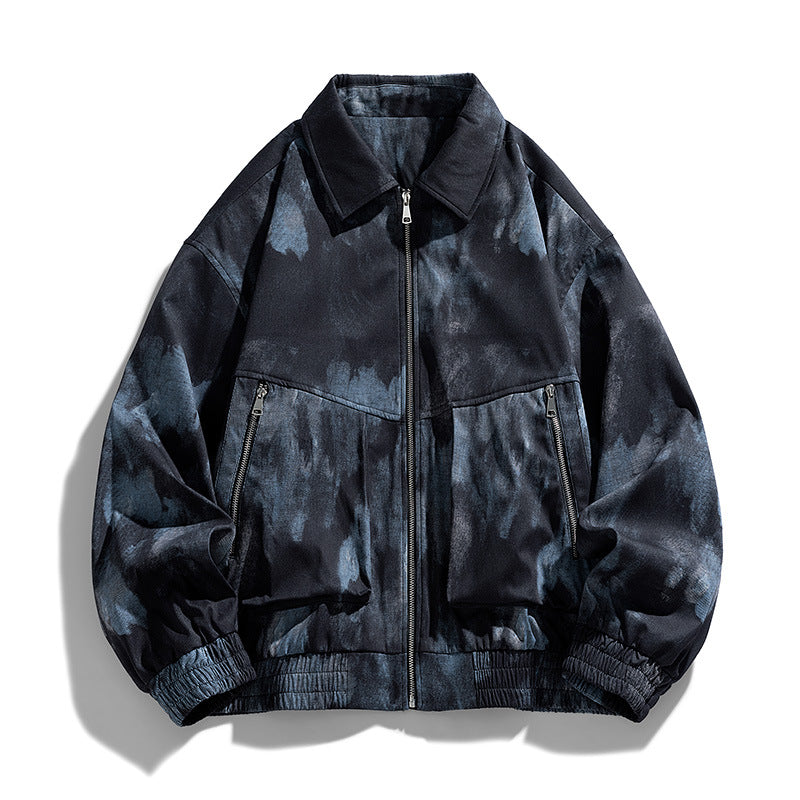New Jacket Men's Lapel Ink All-match Tie-dye Distinctive Printed Public Version Two-cut Loose Trendy Jacket