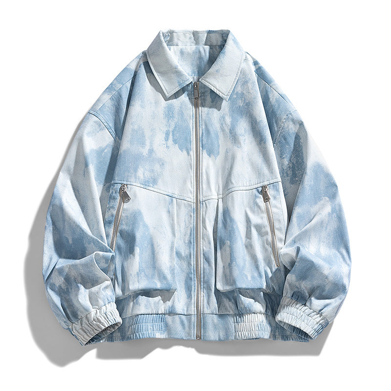 New Jacket Men's Lapel Ink All-match Tie-dye Distinctive Printed Public Version Two-cut Loose Trendy Jacket