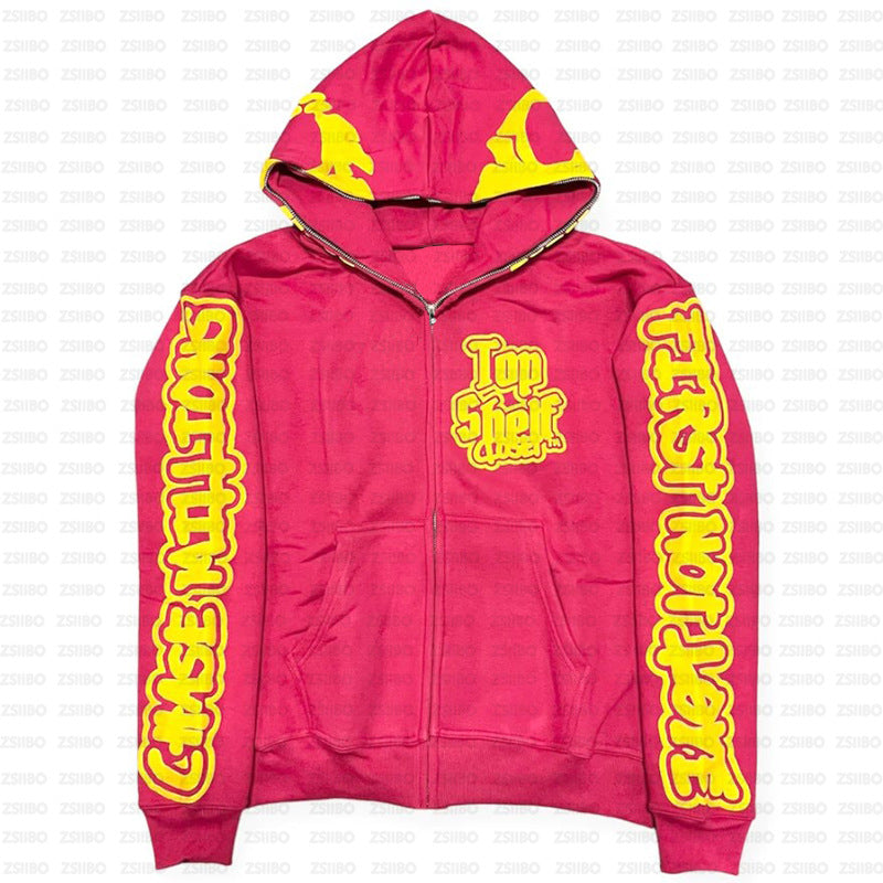 Vintage Skull Alphabet Print Hoodie Sweater Hip-Hop Gothic Cardigan Zip Sweatshirt