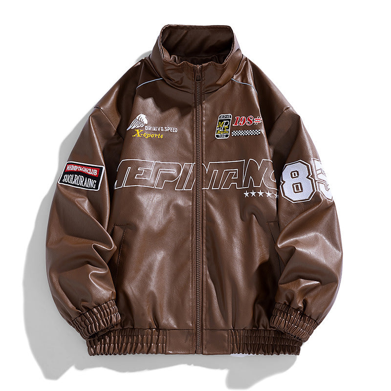 Leather Men's New Autumn Stand Collar Bearer PU Leather Jacket Korean Fashionable Embroidered American Casual Jacket