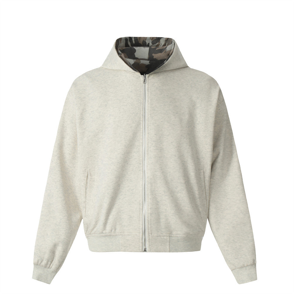 Double-sided Camouflage Zipper Jacket European And American High Street Spring And Autumn Men's Loose Casual Hooded Cardigan Sweatshirt Double-sided