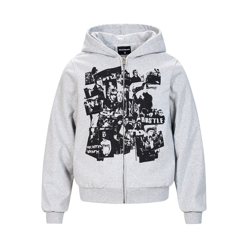 Rock Character Printed Hooded Cardigan Sweater For Boys Autumn Loose High Street Fashionable Ins Casual Hoodie Outer Coat