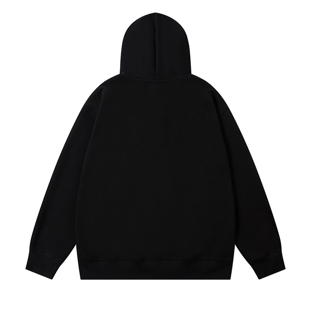 Fun Cartoon Kitten Flocking Embroidered Hooded Sweatshirt Men's Vibe Fashion Brand High Street Casual Loose Sports Pullover