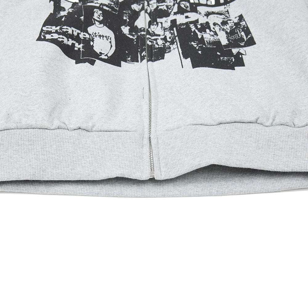 Rock Character Printed Hooded Cardigan Sweater For Boys Autumn Loose High Street Fashionable Ins Casual Hoodie Outer Coat