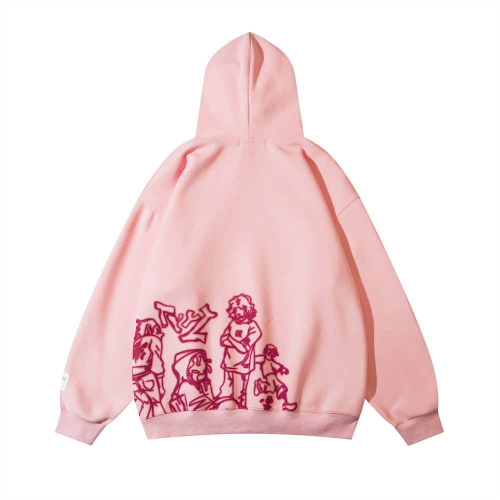 Anime Cartoon Hooded Sweater Men's High Street Trendy Niche Loose Hand-painted Line Printed Pullover Sweatshirt Autumn