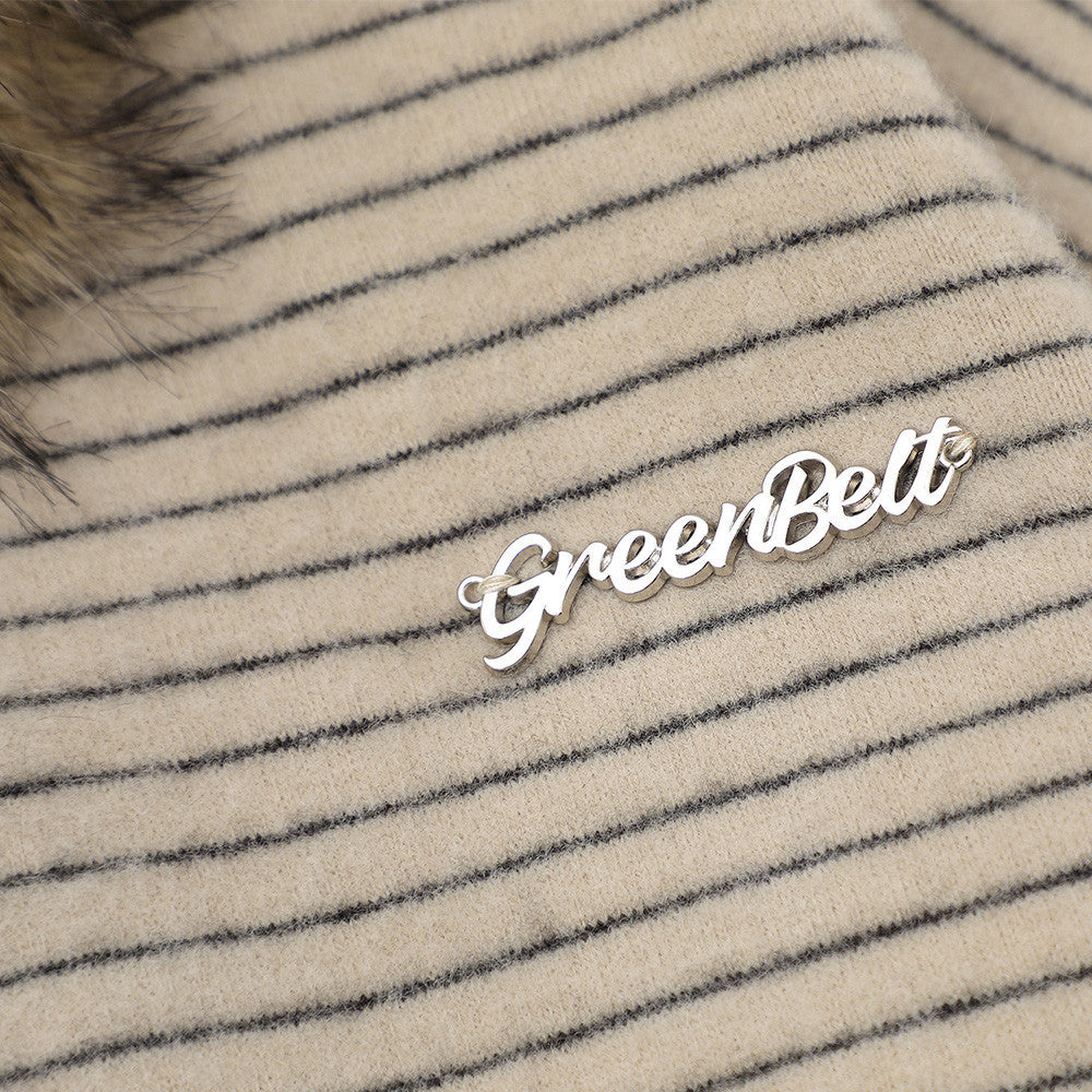 Fur Collar Hooded Jacket Men's Spring And Autumn American Style Retro Stripe Loose Casual Zipper Cardigan Sweater High Street Fashion