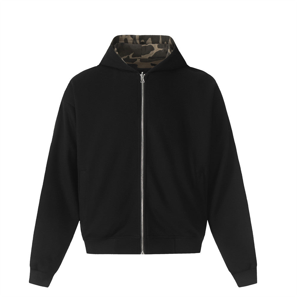 Double-sided Camouflage Zipper Jacket European And American High Street Spring And Autumn Men's Loose Casual Hooded Cardigan Sweatshirt Double-sided