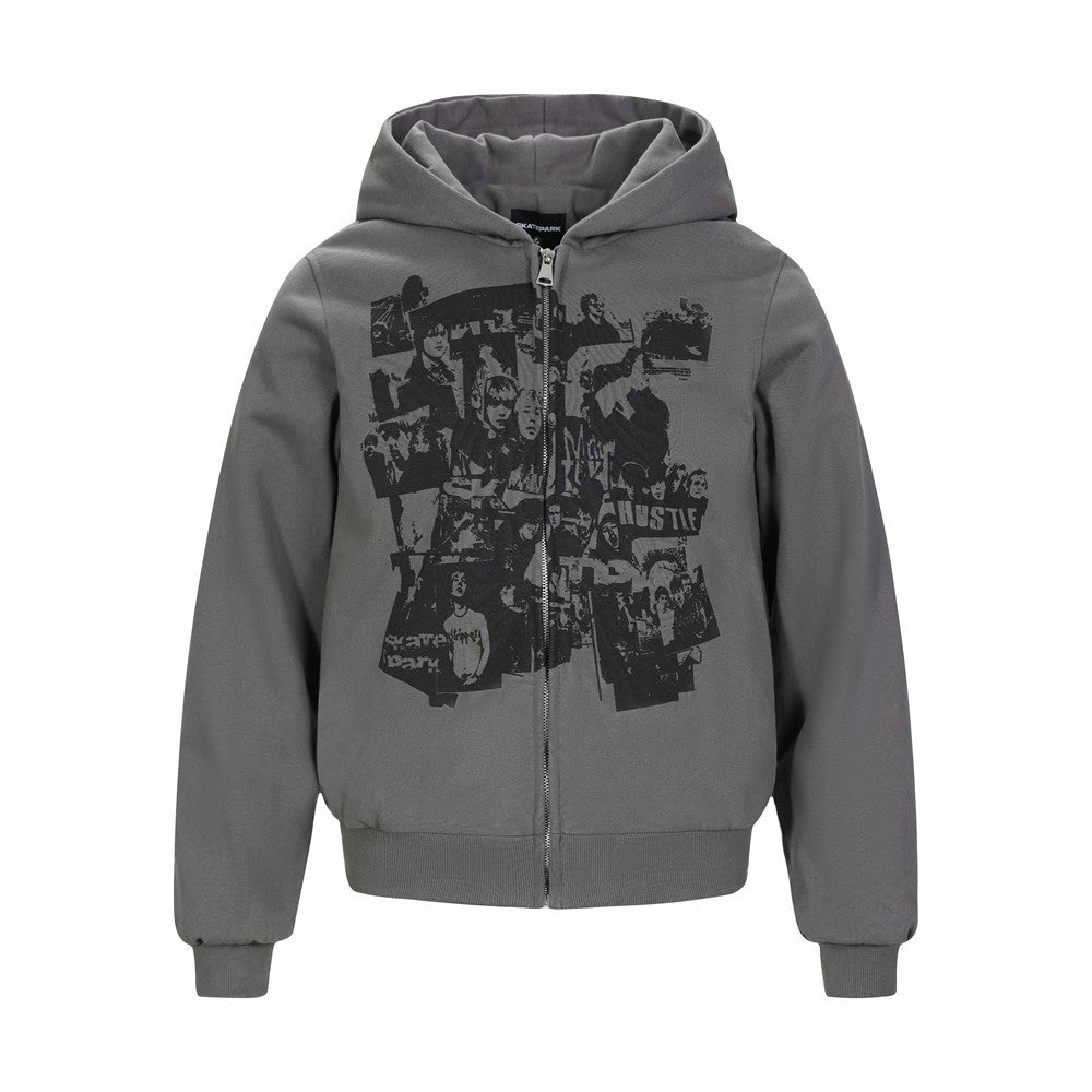 Rock Character Printed Hooded Cardigan Sweater For Boys Autumn Loose High Street Fashionable Ins Casual Hoodie Outer Coat