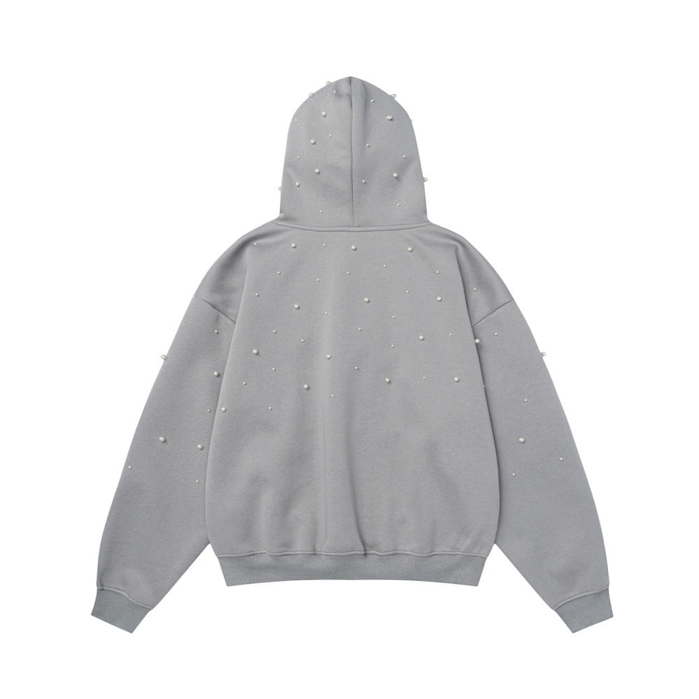 Letter Embroidered Beads Niche Design Hooded Sweater For Boys Vibe Hip Hop Trendy Pullover Loose Sport Hoodie