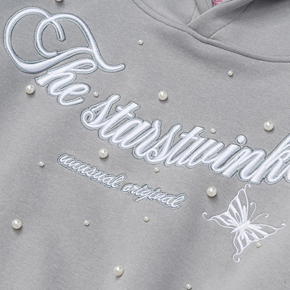 Letter Embroidered Beads Niche Design Hooded Sweater For Boys Vibe Hip Hop Trendy Pullover Loose Sport Hoodie