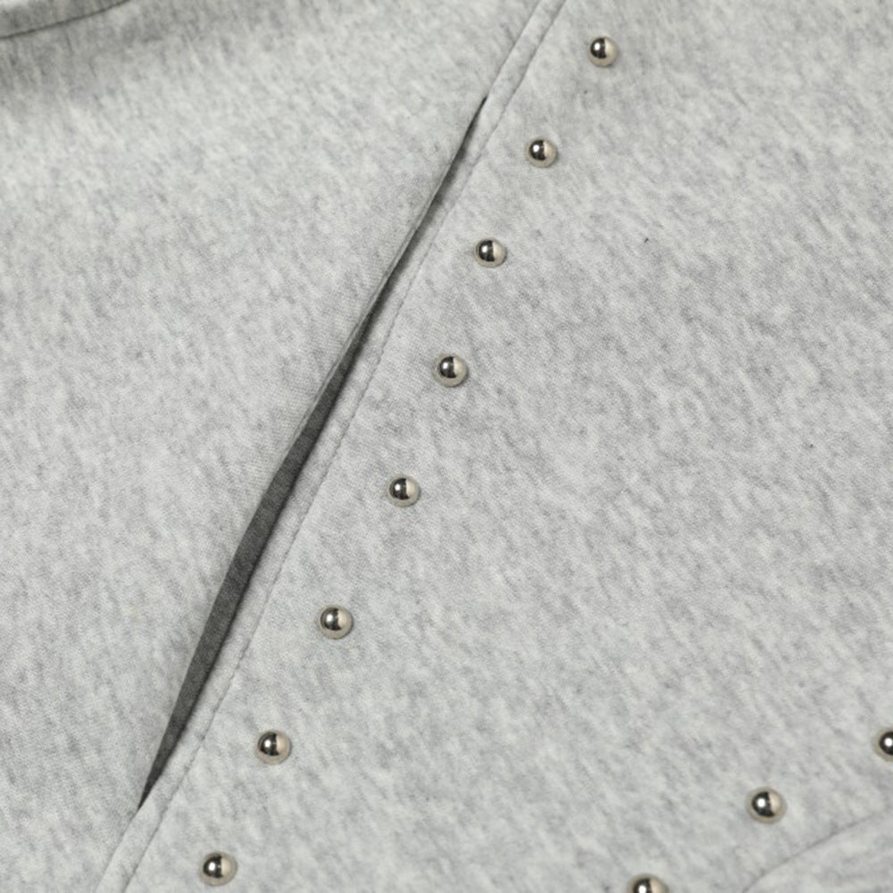 Social Fear Sweatshirt Hooded High Collar Men's Dark High Street Cat Ears Design Sense Willow Nail Decorative Zipper Short Jacket