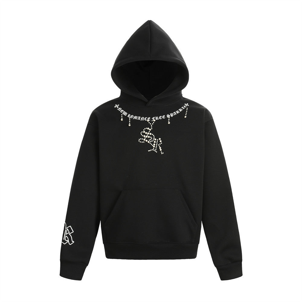 Dark High Street Hooded Loose Sweater Men's Design Sanskrit Gothic Beaded Sweatshirt