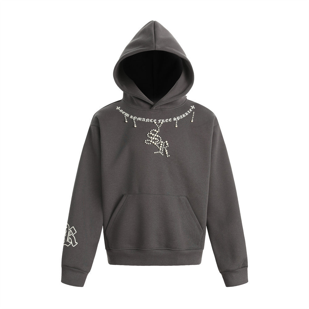 Dark High Street Hooded Loose Sweater Men's Design Sanskrit Gothic Beaded Sweatshirt