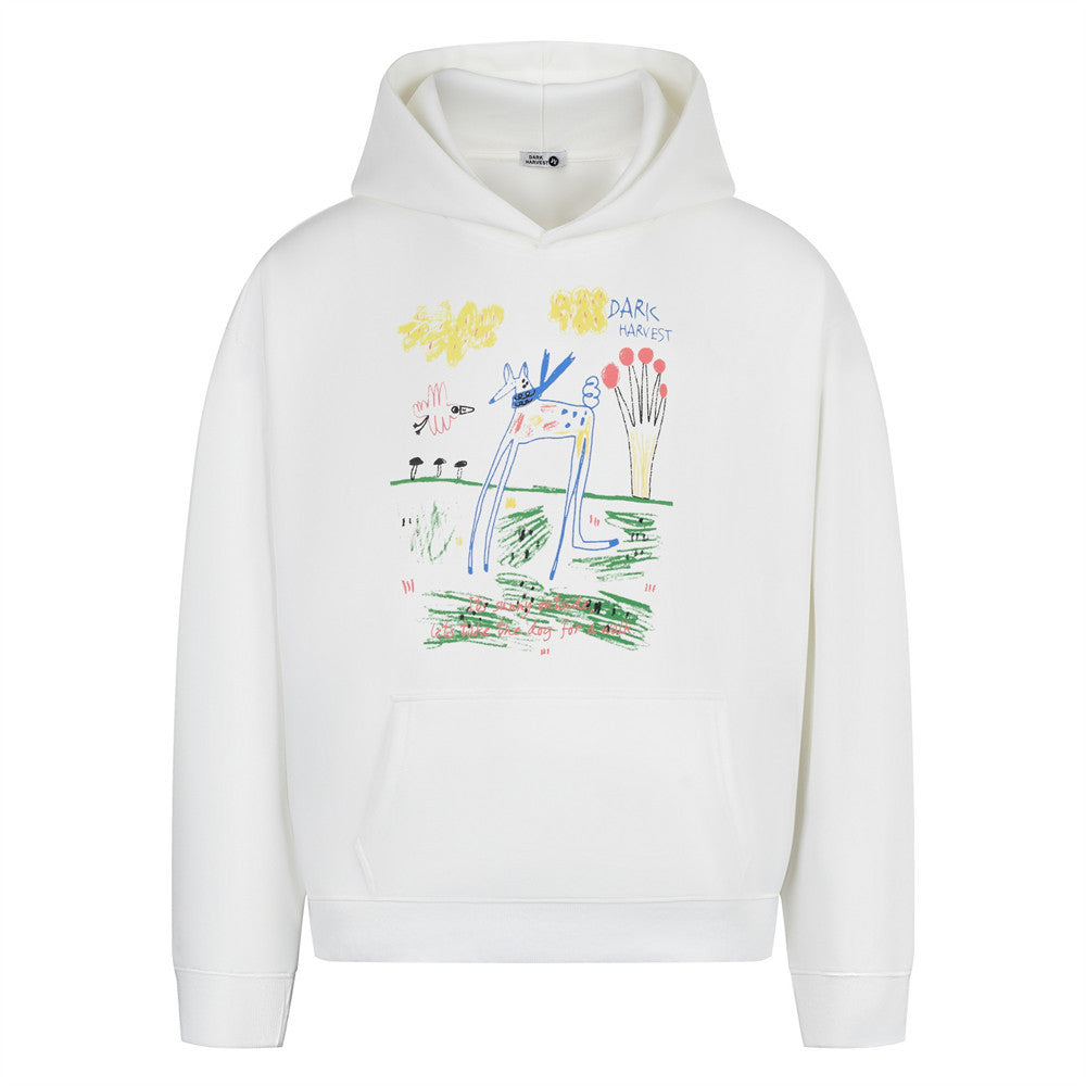 Fun Graffiti Print Hooded Sweater Men's Loose Casual Autumn And Winter Vibe Hip Hop Street Trendy Long Sleeve Sweatshirt