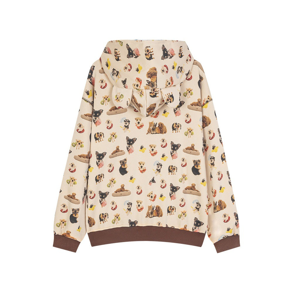 Animal Full Print Hooded Loose Jacket For Boys European And American Hip Hop Vibe Trendy Niche Double Head Zipper Cardigan Sweater