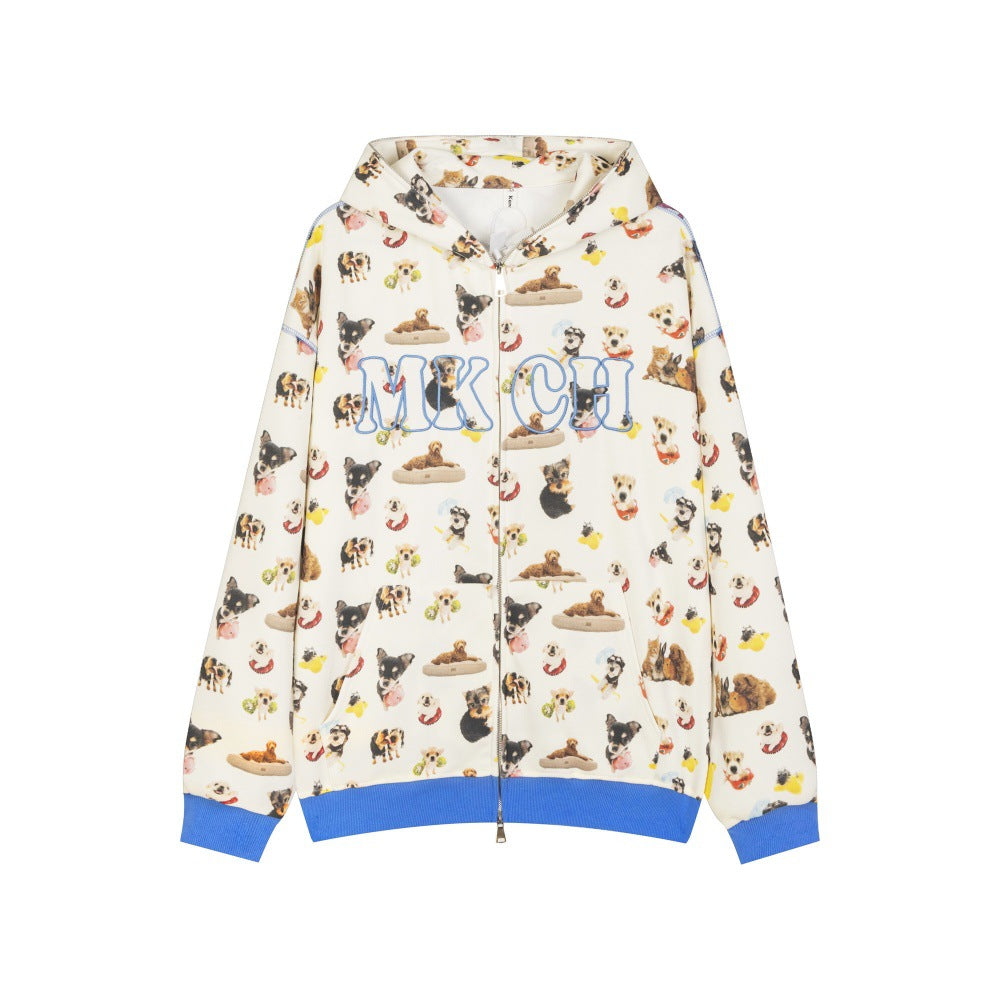 Animal Full Print Hooded Loose Jacket For Boys European And American Hip Hop Vibe Trendy Niche Double Head Zipper Cardigan Sweater