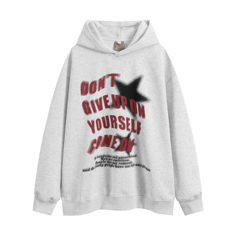 Large Alphabet Five-pointed Star Printed Hoodie Men's Loose Pullover Vibe Hip-hop Trendy Niche Sports And Leisure