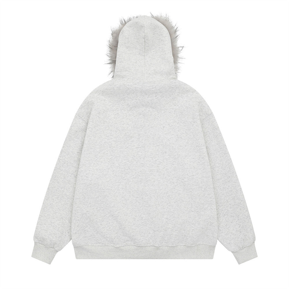 Dark High Street Retro Wool Collar Hooded Coat Hip Hop Fashionable Loose Niche Spring And Autumn Men's Cardigan Sweater