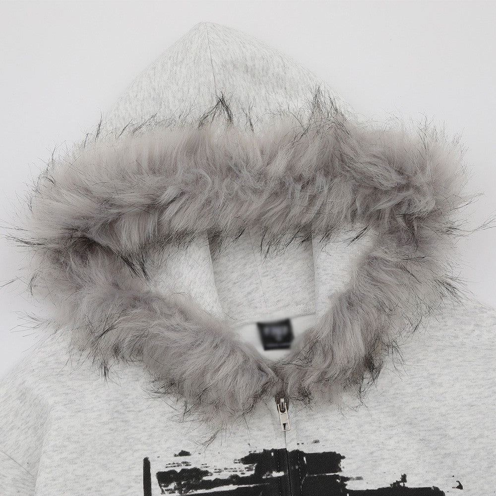Dark High Street Retro Wool Collar Hooded Coat Hip Hop Fashionable Loose Niche Spring And Autumn Men's Cardigan Sweater