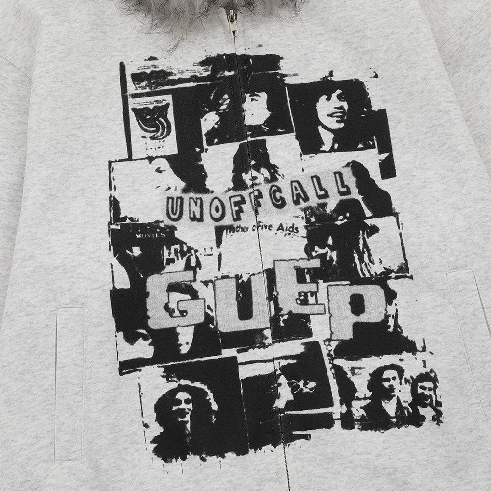 Dark High Street Retro Wool Collar Hooded Coat Hip Hop Fashionable Loose Niche Spring And Autumn Men's Cardigan Sweater