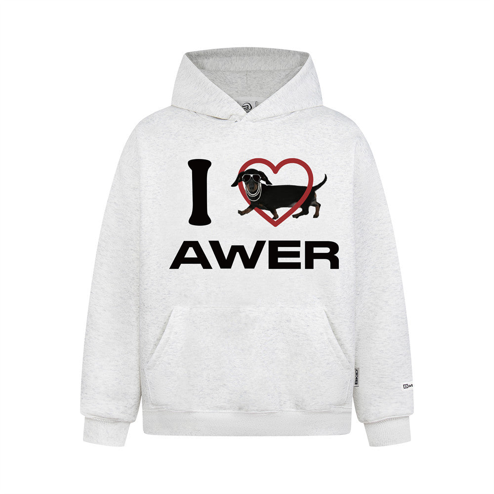 American-style Cartoon Puppy Love Printed Hooded Sweater For Men And Women Hip-hop Vibe Trendy Loose Pullover Sweatshirt
