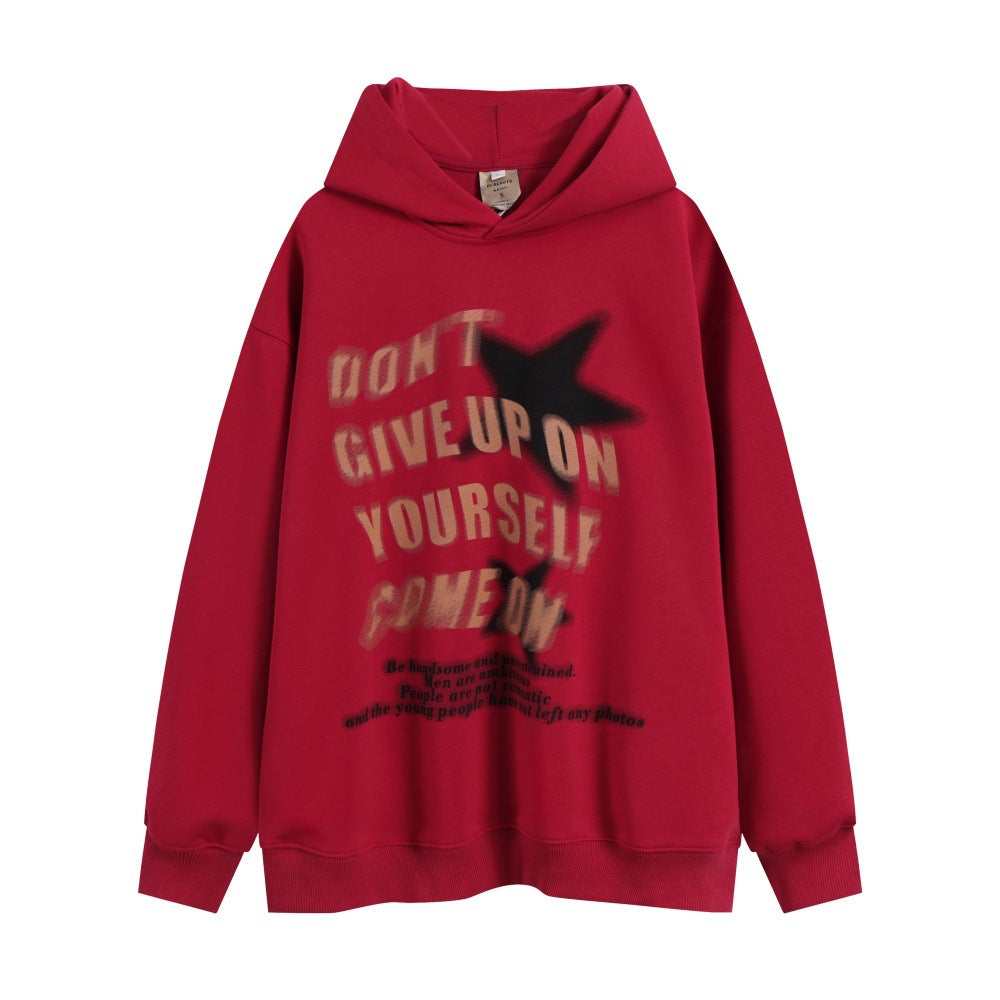 Large Alphabet Five-pointed Star Printed Hoodie Men's Loose Pullover Vibe Hip-hop Trendy Niche Sports And Leisure